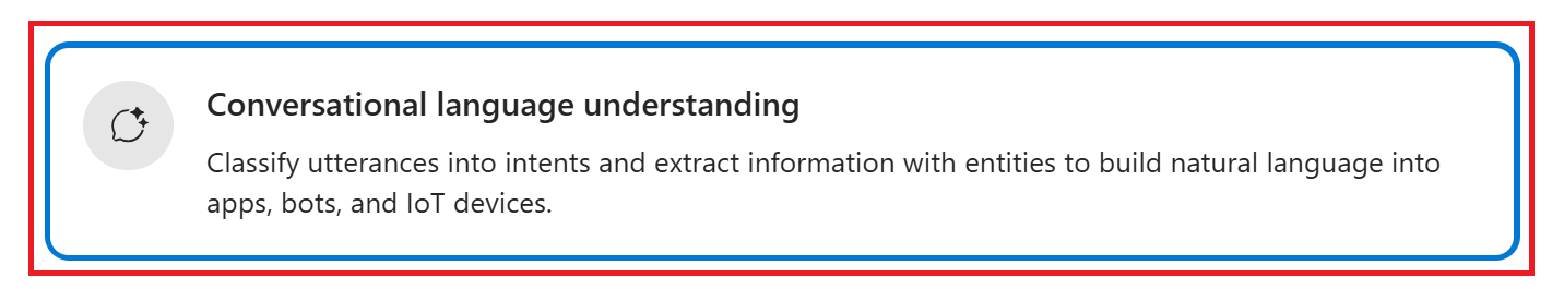 Screenshot of conversational language understanding selection tile in the Foundry.