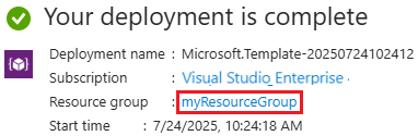 Screenshot of view second deployment page in Azure portal.
