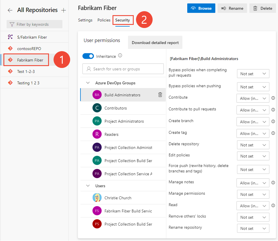 Screenshot that shows selecting the repository and then selecting Security.