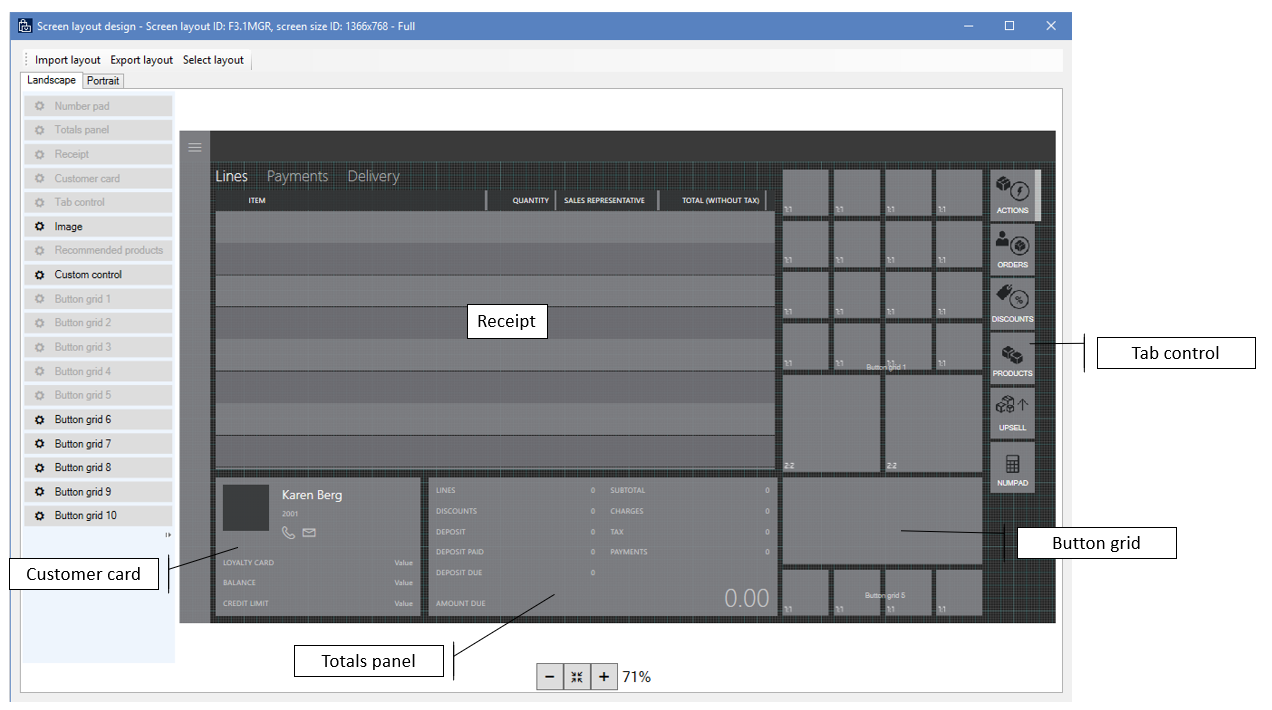 Screenshot of POS UI controls.