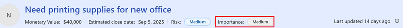 Deal importance indicator