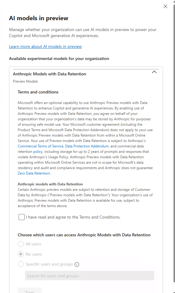 Screenshot: Image of AI models preview page