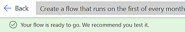 Screenshot of a green message at the top of the screen indicating your flow is now saved.
