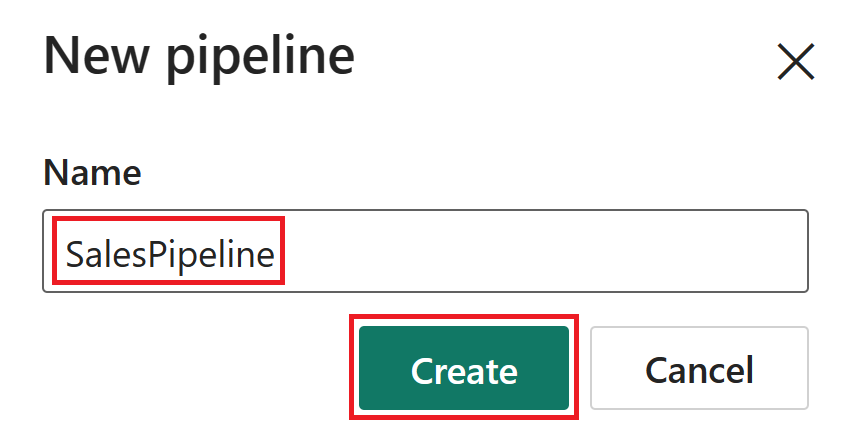 Screenshot of the pipeline name input dialog.