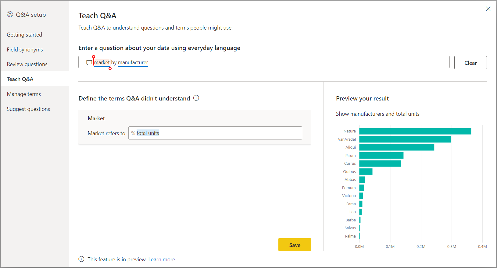 Screenshot of the Teach Q and A page with a question entered in the search box.