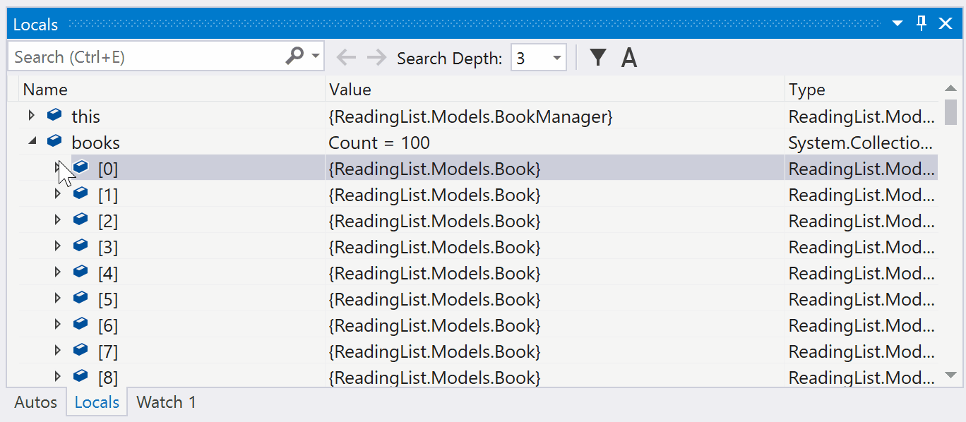 Pin properties in the Locals window Screenshot of Pin properties in the Locals window.