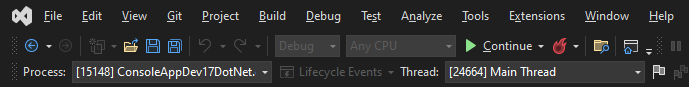 Debug Location toolbar Screenshot of Debug Location toolbar.